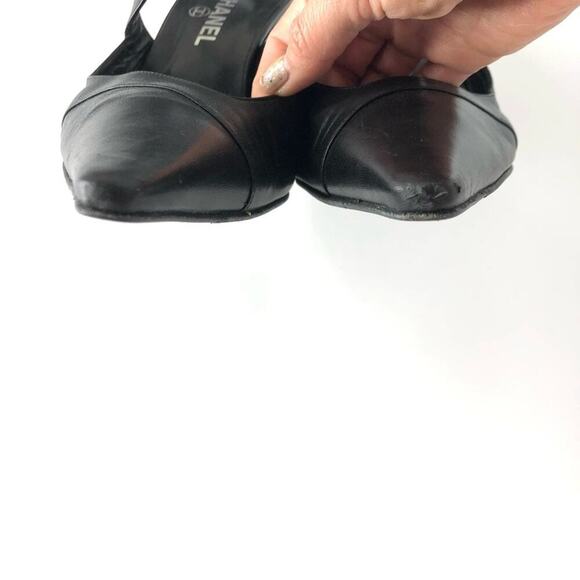 Chanel Retro Vintage CC Logo Camellia Slingback Ankle Strap Pointed Toe Pumps 40 - Picture 9 of 12